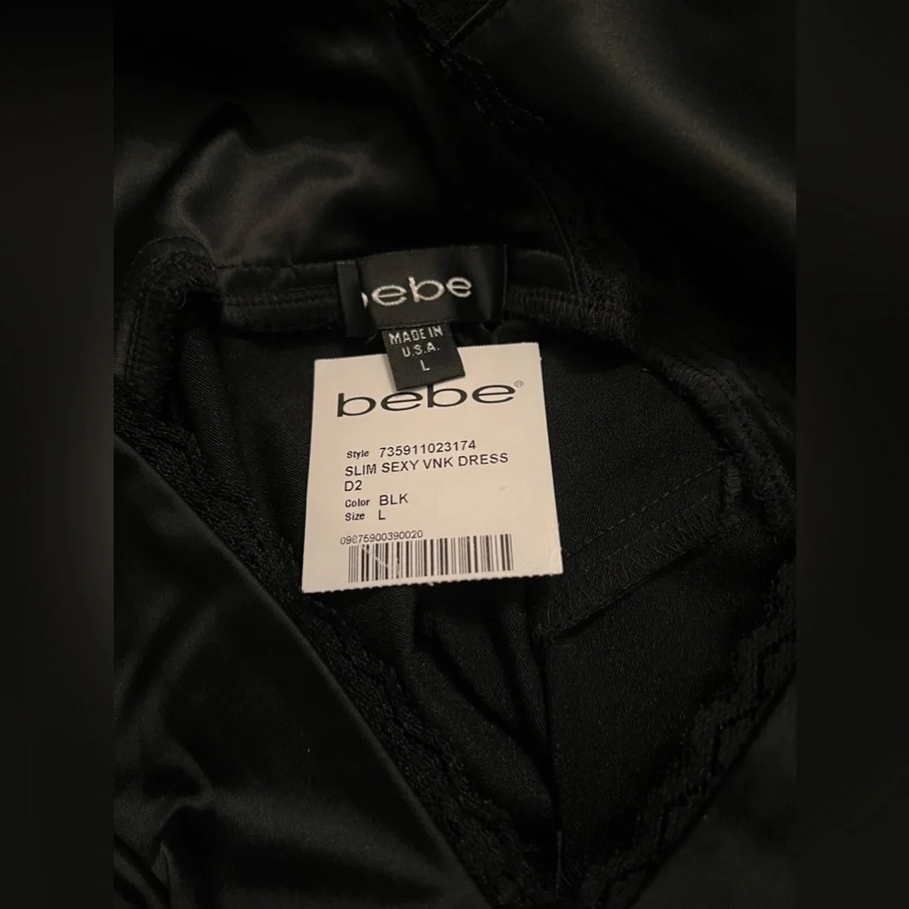 BEBE Slim Sexy V Neck Satin Midi Dress NWT - Picture 11 of 12